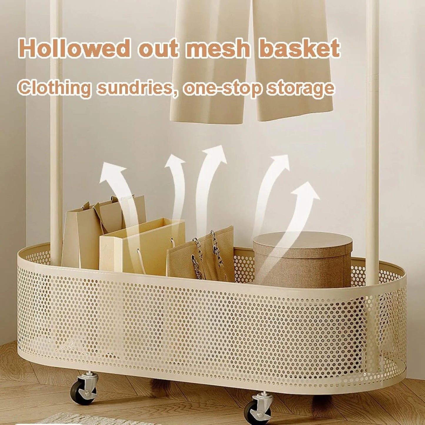 Wrought iron floor hanging clothes rack