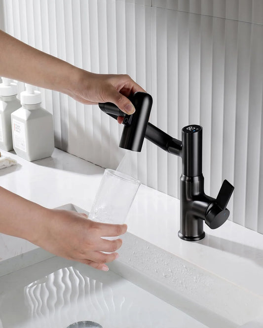 Rotatable bathroom faucet with Fahrenheit temperature display