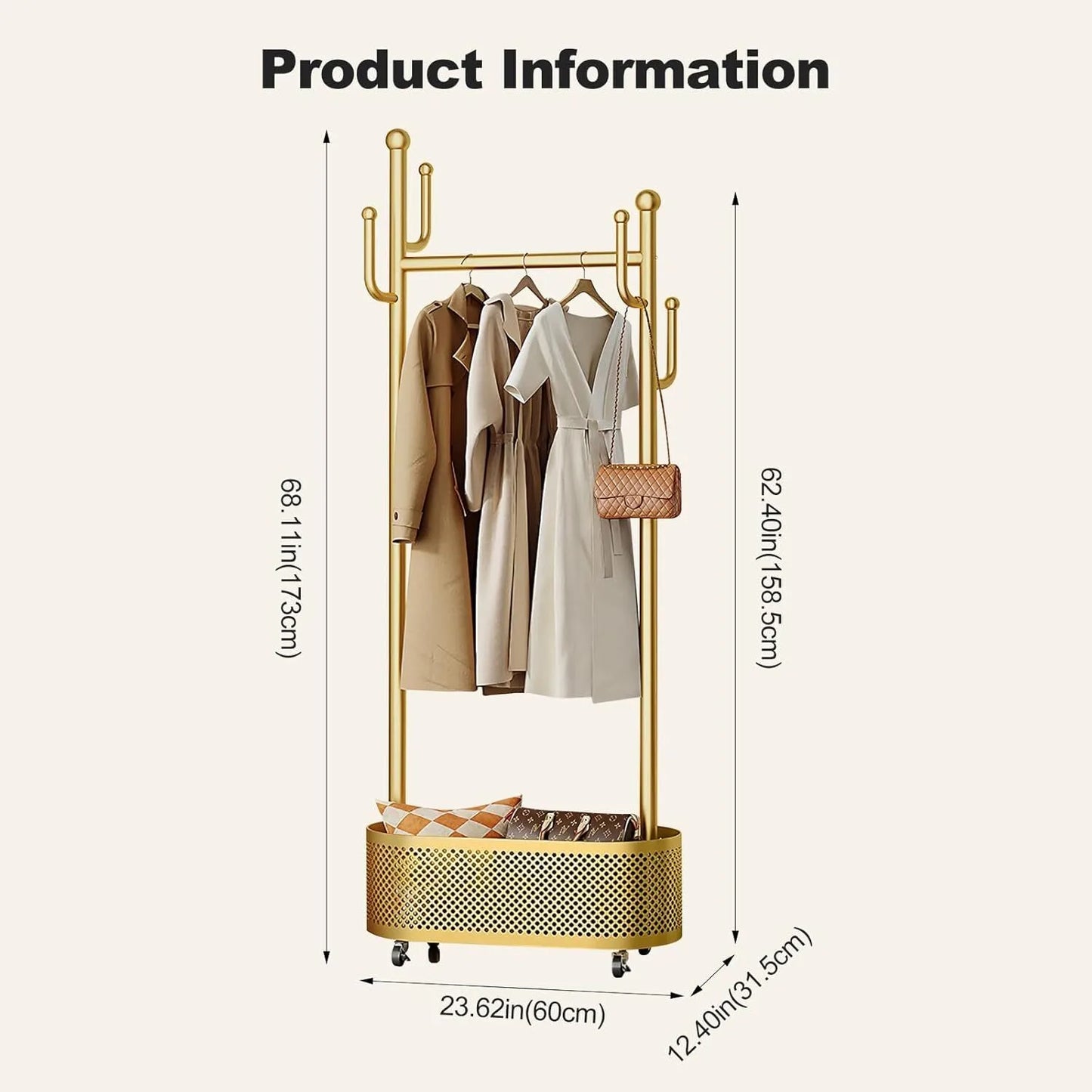 Wrought iron floor hanging clothes rack