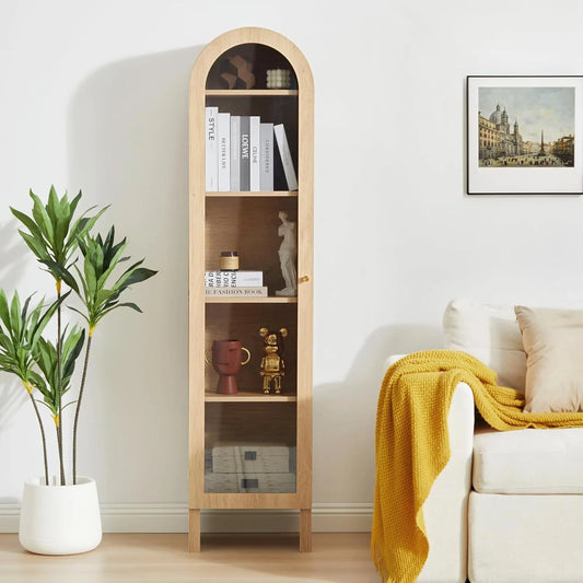 5-Tier Arched Cabinet Bookcase with Adjustable Shelves