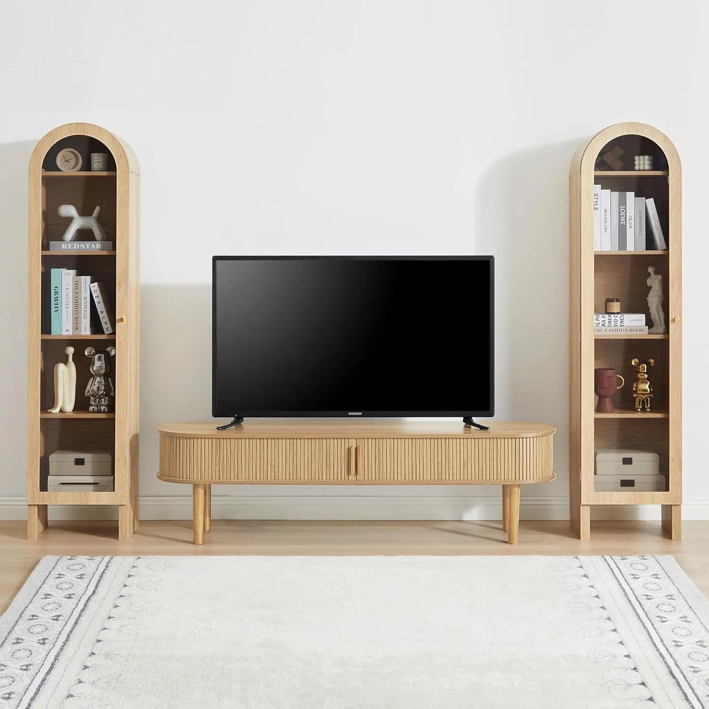 5-Tier Arched Cabinet Bookcase with Adjustable Shelves