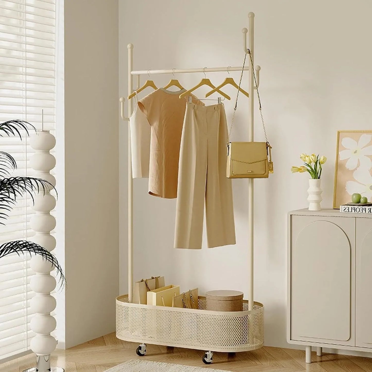 Wrought iron floor hanging clothes rack