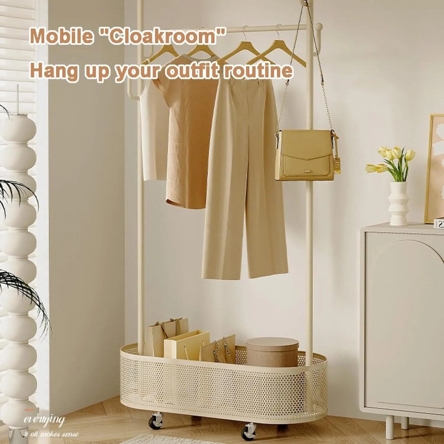 Wrought iron floor hanging clothes rack