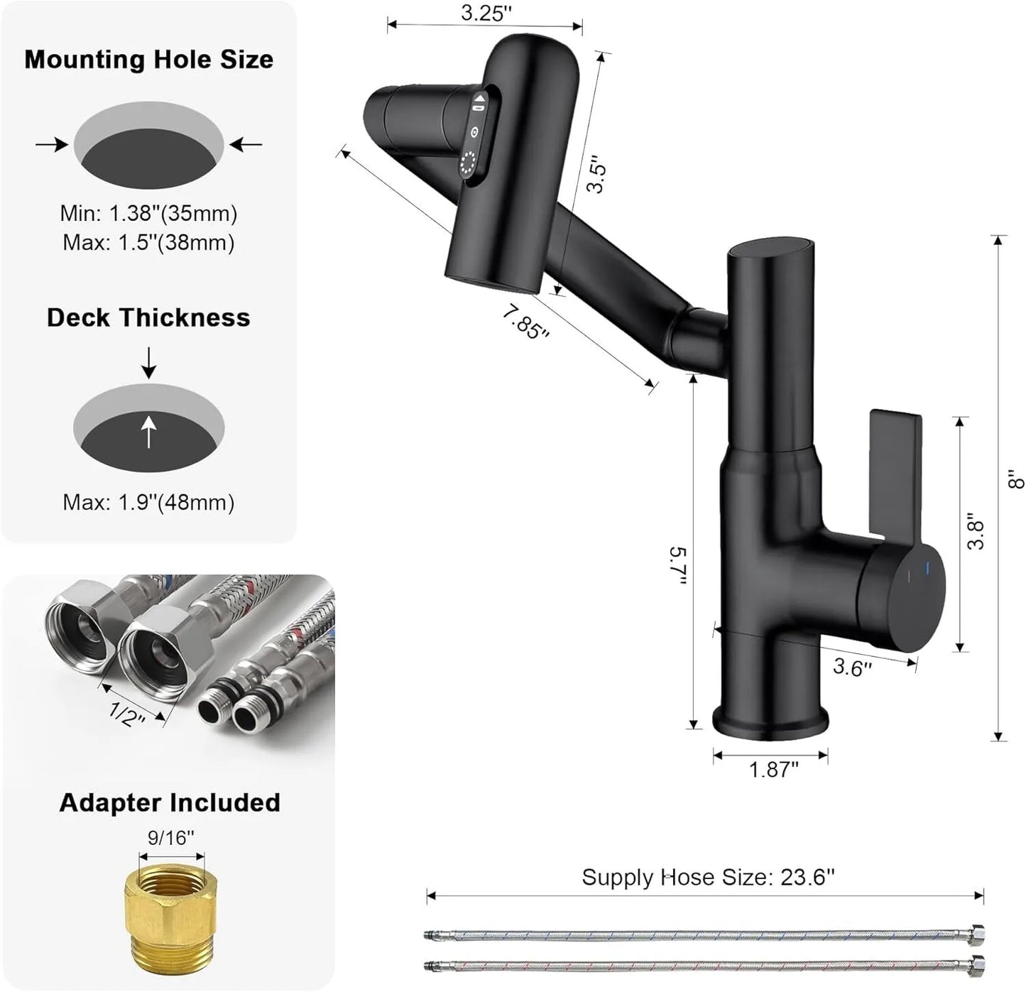 Rotatable bathroom faucet with Fahrenheit temperature display