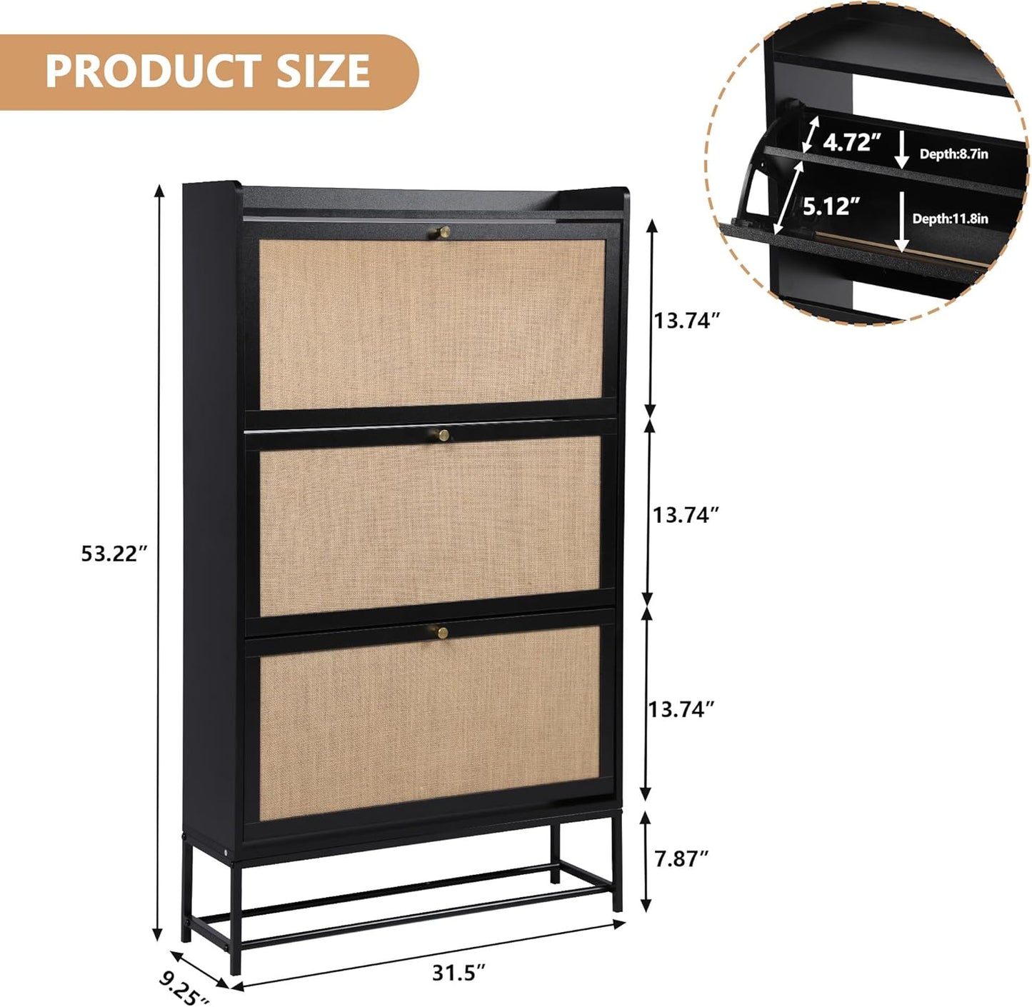 Freestanding shoe cabinet storage organizer