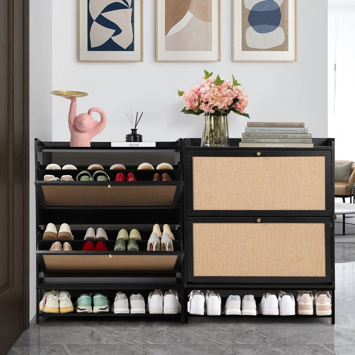 Freestanding shoe cabinet storage organizer