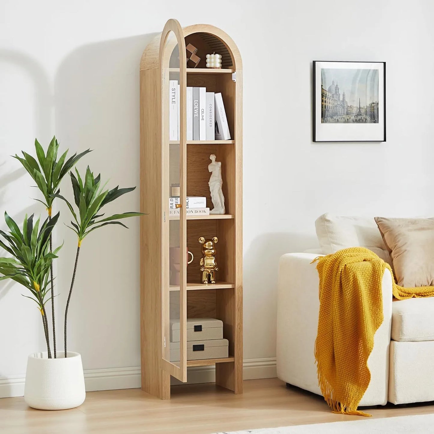 5-Tier Arched Cabinet Bookcase with Adjustable Shelves