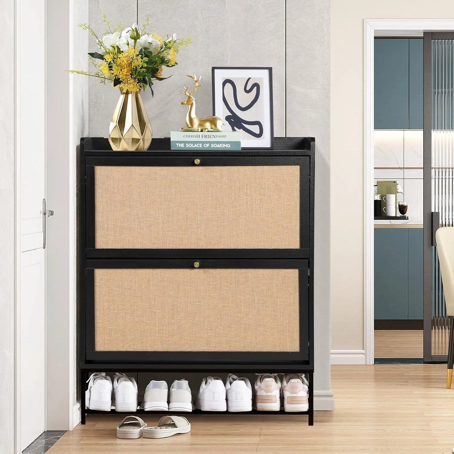Freestanding shoe cabinet storage organizer
