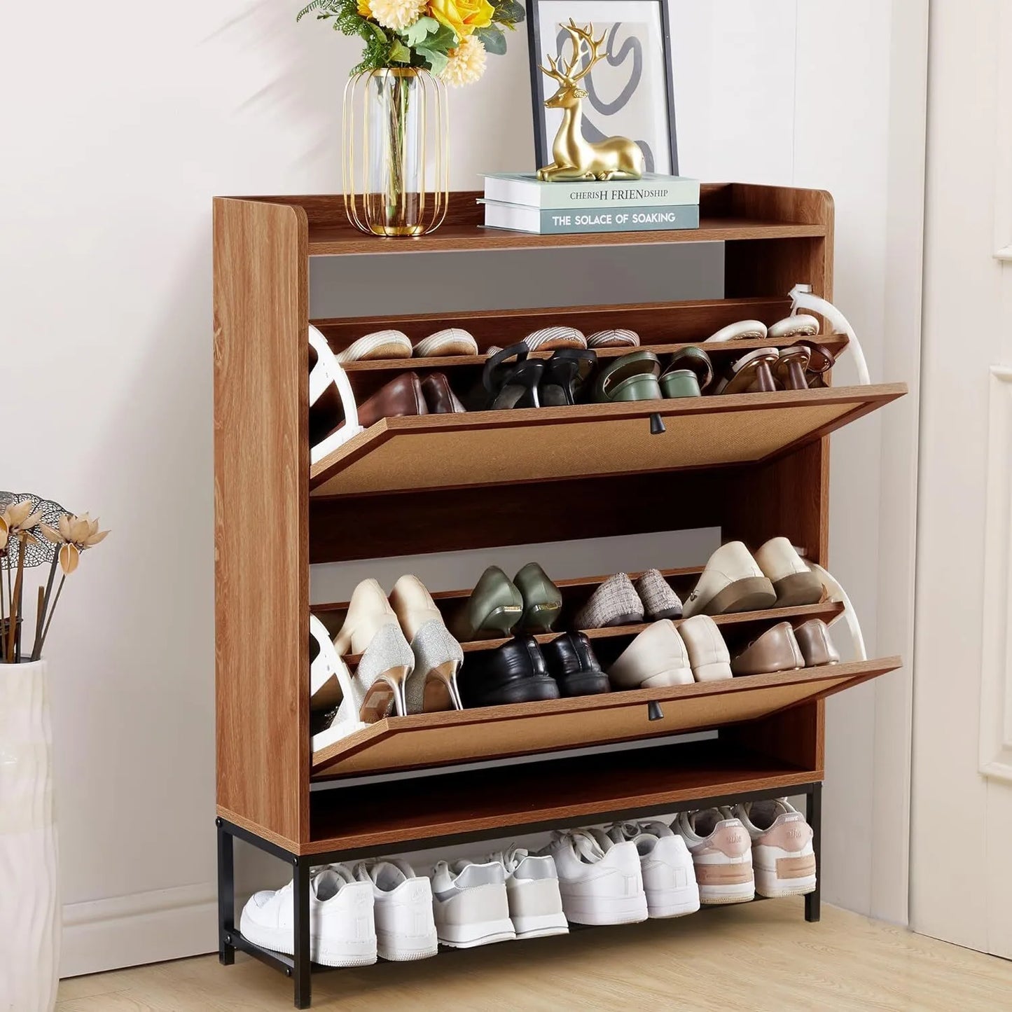 Freestanding shoe cabinet storage organizer