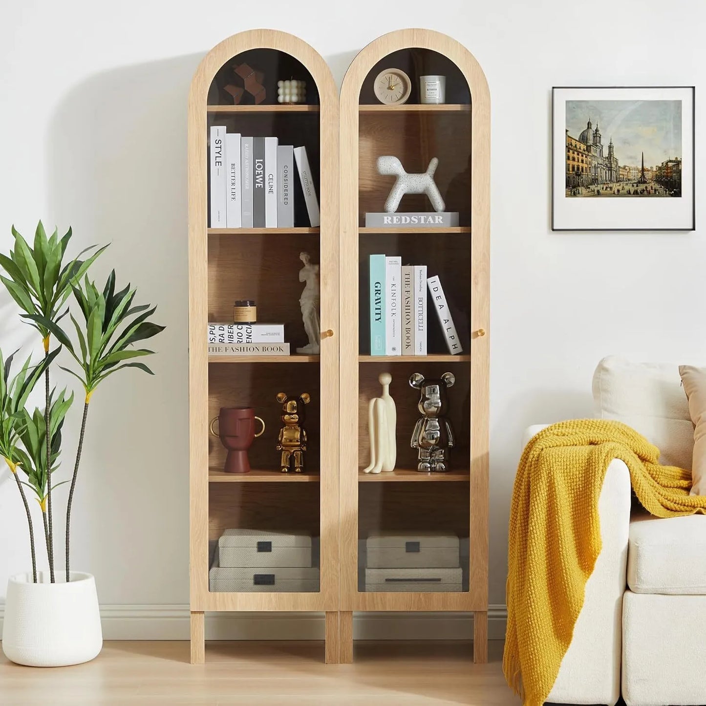 5-Tier Arched Cabinet Bookcase with Adjustable Shelves