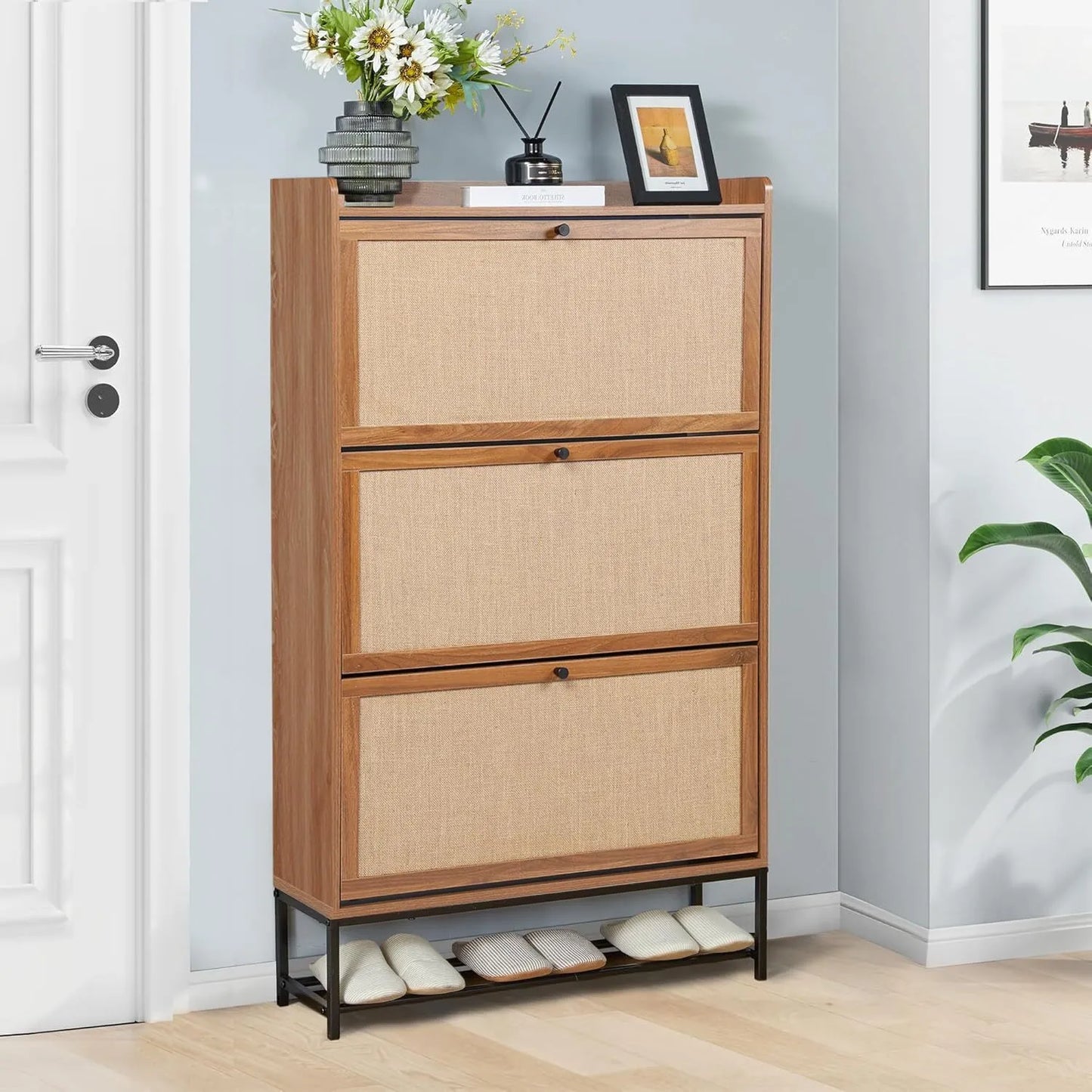 Freestanding shoe cabinet storage organizer