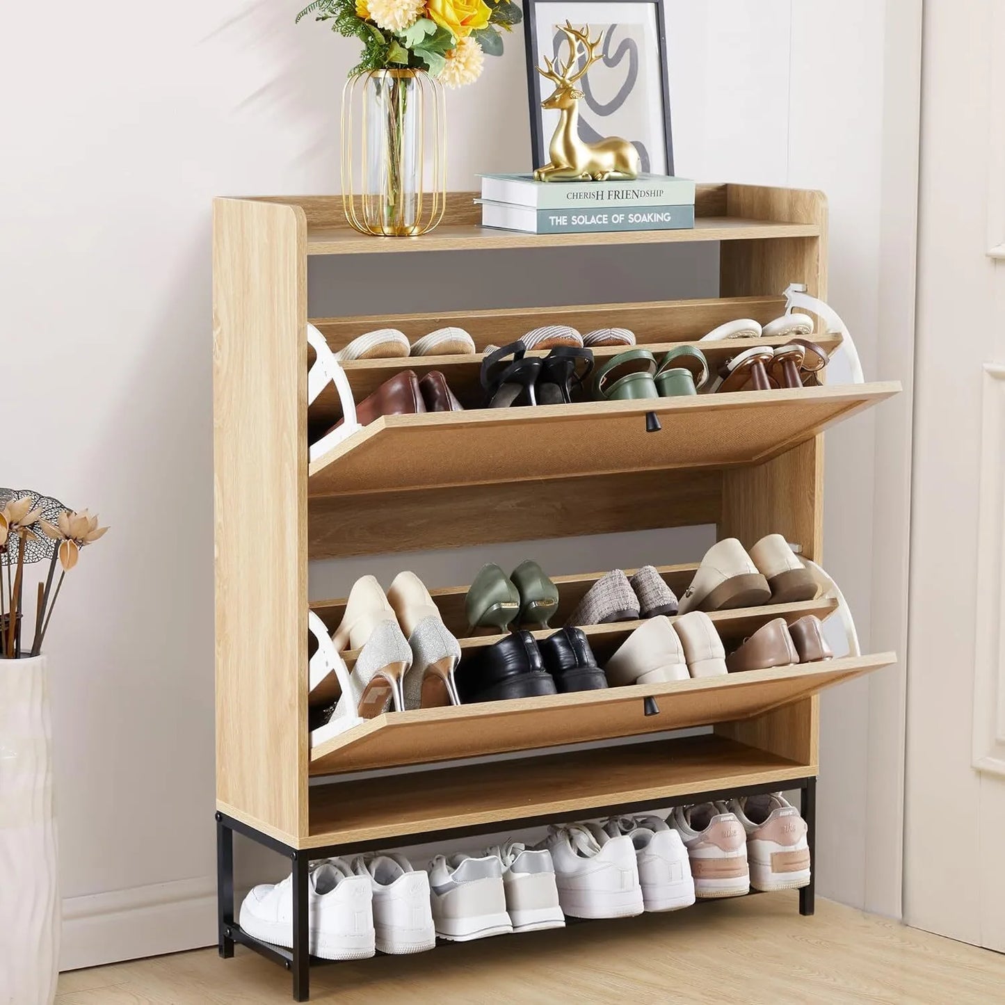 Freestanding shoe cabinet storage organizer