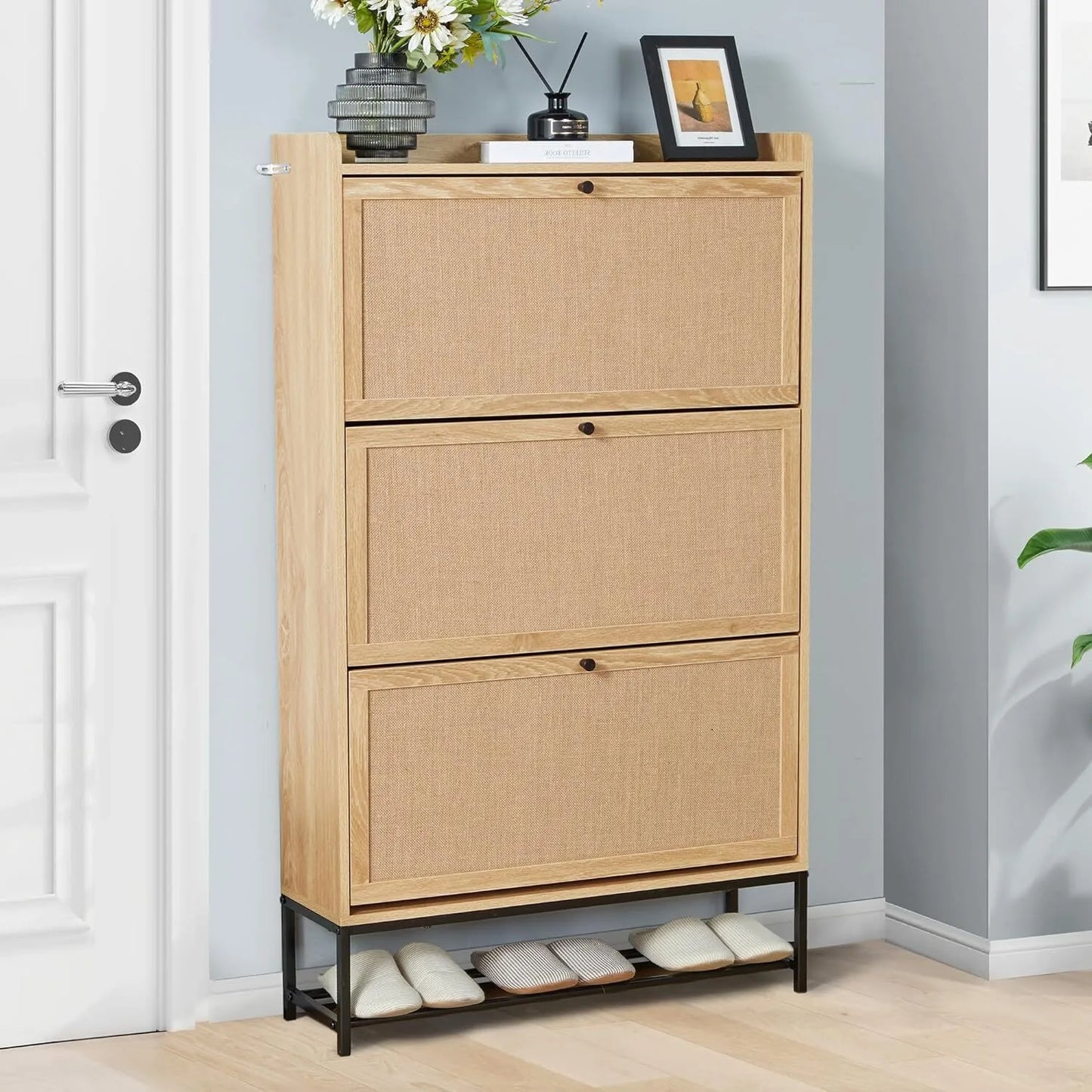 Freestanding shoe cabinet storage organizer