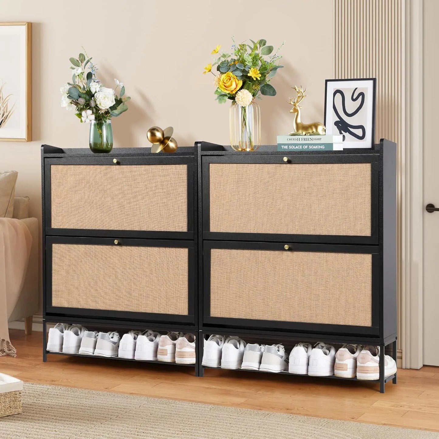Freestanding shoe cabinet storage organizer