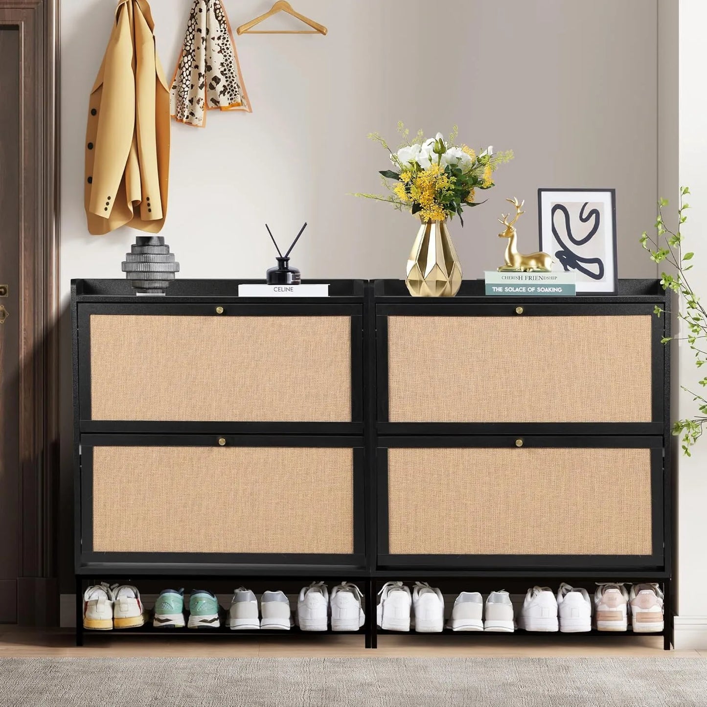 Freestanding shoe cabinet storage organizer